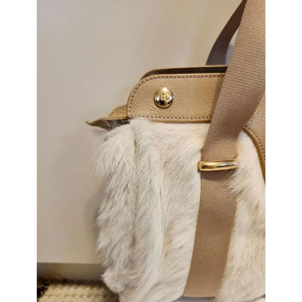 Kate Spade New York Faux Fur Shearling/Cream Leather Satchel Shoulder Bag $498